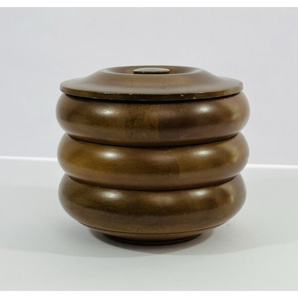 Hellerware Wooden Stacking Bowl Set of 3 Natural Wood Round Lid Vintage Serving - Picture 3 of 10
